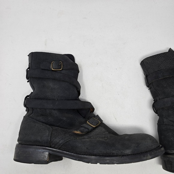 GRAIL John Varvatos Engineer Mens Black Leather Buckle Strap Boots Size 10